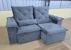 Sofá Retratil Reclinavel Madri.Opel 200 2x100 Pillow 20cm Veludo Suede Grafite 405 Kairos Estofados sr
