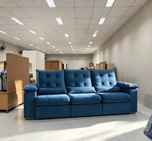sofa Retratil Reclinavel Madri.Opel 270 3x75 Pillow 20cm com Rineiras Veludo Suede Preto 401 Kairos Estofados