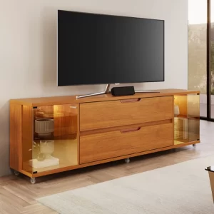 Rack Óreon Larg. 1.82m Cinamomo 2 Portas Reflect C/LED 2 Gavetas Para TV's até 70'' - JCM