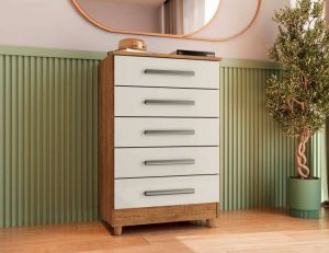 Comoda Paola Plus  5 Gavetas Cor Cedro/Areia 1V Rud Rack