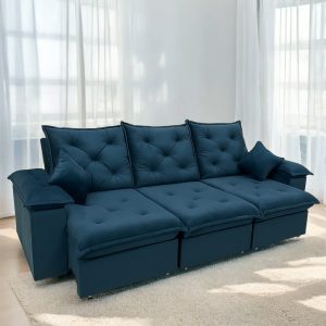 Sofá Retrátil e Reclinável Porto Madero 2,75 m Veludo Azul – IMPERIAL DECOR