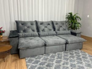 Sofá Retrátil Reclinável Porto Madero 2.70m- Cinza Veludo