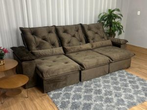 Sofá Retrátil Reclinável Porto Madero 2.70m- Marrom Veludo