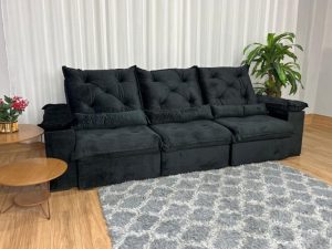 Sofá Retrátil Reclinável Porto Madero 2.70m- Preto Veludo