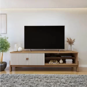 ack Bancada Ouro Preto Larg. 1.64m Cinamomo/Off C/Detalhe Frisado para TV até 65" - Valdemóveis
