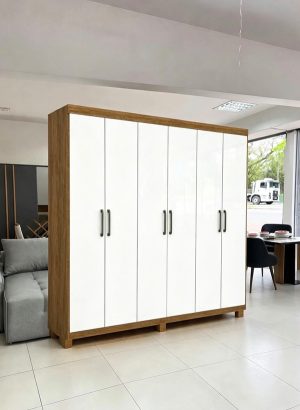 Guarda-Roupa Recife Larg. 1.53m 6 Portas 2 Gavetas Freijó/Branco Carioca