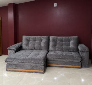 Sofá Retrátil e Reclinável Veneza/Roma MJ143 2,10 m Veludo Cinza 1002 – MAJESTOSO ESTOFADOS