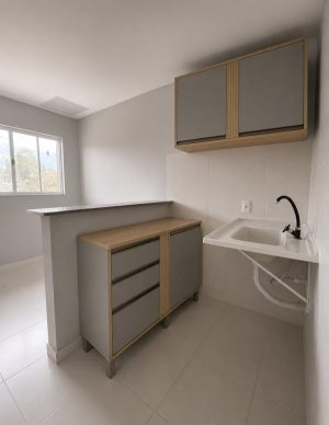 Armário Aéreo 2 Portas + Balcão Pérola 1,20 m Jequitibá/Granizo – SALLÊTO