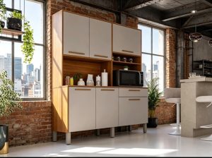 Armário Cozinha Siena Premium Cinamomo/Off White 6 Portas 1 Gaveta Larg. 1.40m Sallêto
