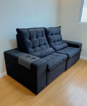 Sofá Retrátil Reclinável Small 2.00m – Preto Veludão (Consultar Disponibilidade)