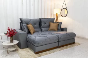 Sofá Retrátil Reclinável Gran Bello 2.00m Veludo Cinza - Molas Ensacadas