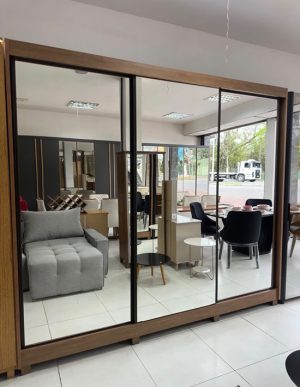 Guarda Roupa Sollo 100%Mdf 3 Portas 8 Gavetas C/3 Espelhos Peliculado - Cumaru - NH