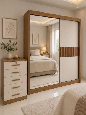 Guarda-Roupa 2 Portas Titanium + Cômoda Ipanema Cinamomo/Off White/Cinamomo – D’DORO MÓVEIS