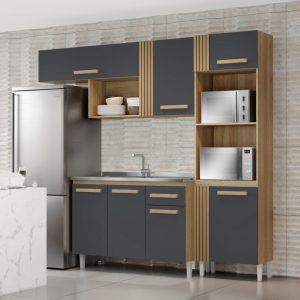 Cozinha Compacta para Pia + Balcão 3P1G Vitória 2.40 m Atacama/Grafite – ARAMÓVEIS